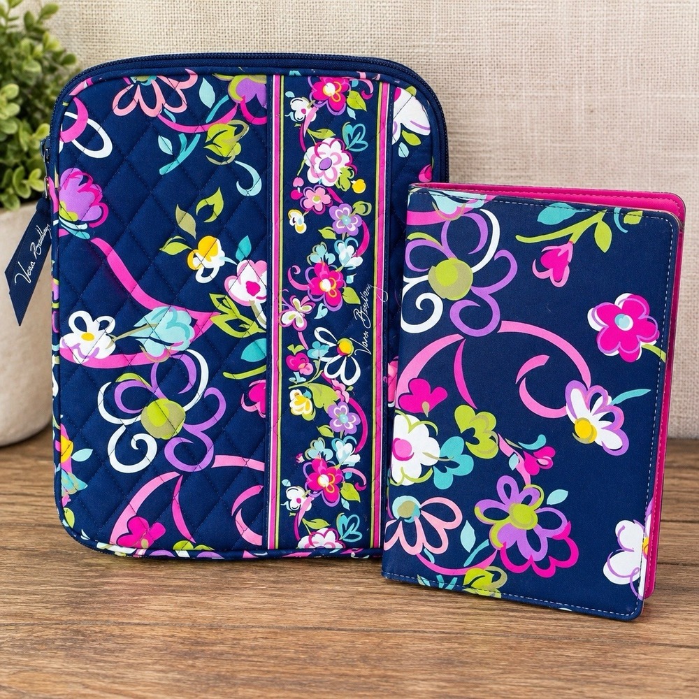 Vera Bradley Ribbons Tablet E-Reader Sleeve & Cover Set Retired Floral Navy Pink